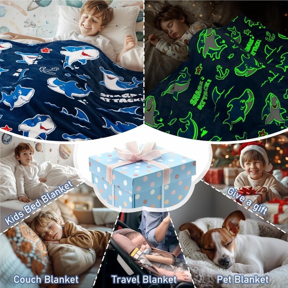 Shark Attack 🦈 or Dinosaur 🦖 Glow In The Dark Blanket - Picture 7 of 13